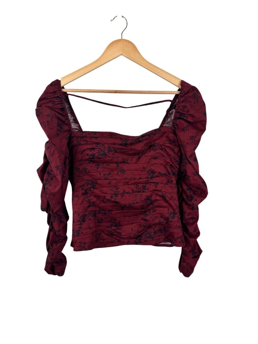 NEW Reformation Joi Floral Ruched Square Neck Long Sleeve Blouse Size 12